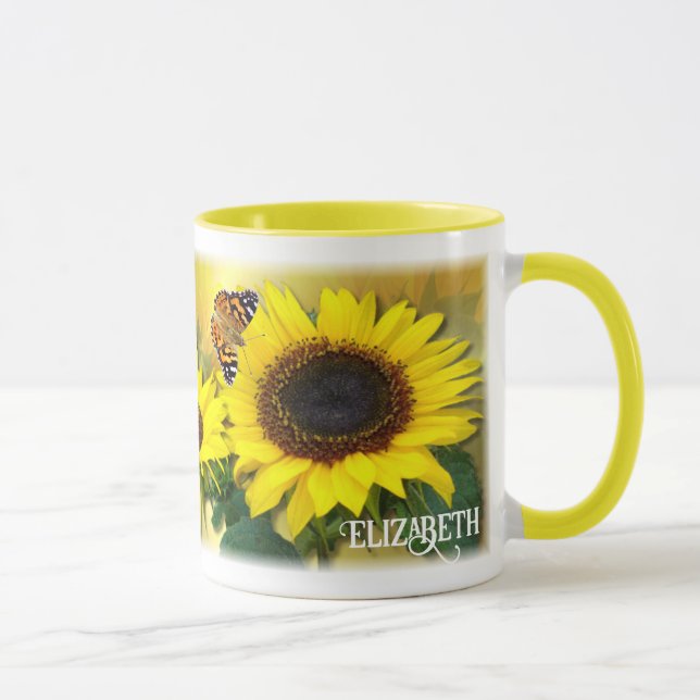 Personalized Sunflowers and Butterflies Mug (Right)