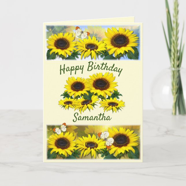 Personalized Sunny Sunflower Custom Text Birthday  Holiday Card (Front)