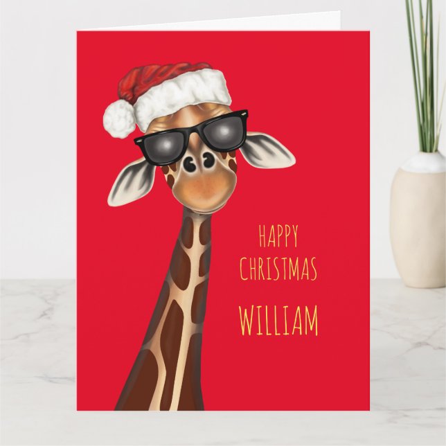 Personalized SUPER COOL GIRAFFE Christmas Card (Front)