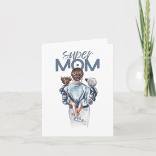 Personalized Super Mom with Son and Daughter Gift Card