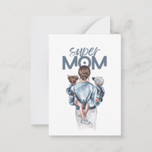 Personalized Super Mom with Son and Daughter Gift  Card