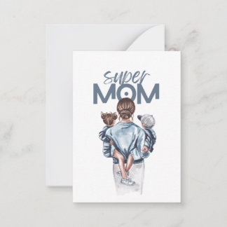 Personalized Super Mom with Son and Daughter Gift  Card