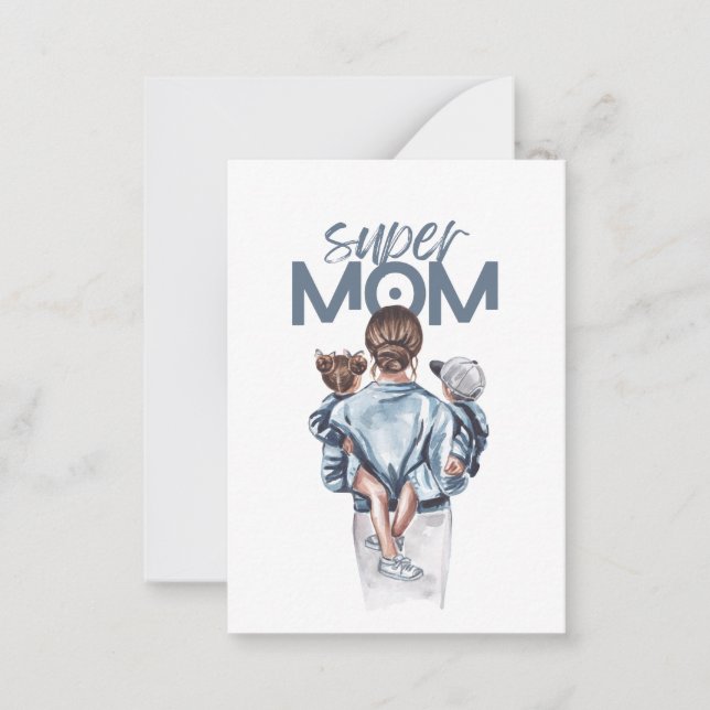 Personalized Super Mom with Son and Daughter Gift  Card (Front)
