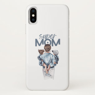 Personalized Super Mom with Son and Daughter Gift Case-Mate iPhone Case
