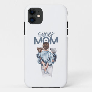 Personalized Super Mom with Son and Daughter Gift Case-Mate iPhone Case