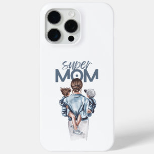 Personalized Super Mom with Son and Daughter Gift iPhone 15 Pro Max Case