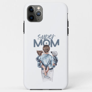 Personalized Super Mom with Son and Daughter Gift Case-Mate iPhone Case