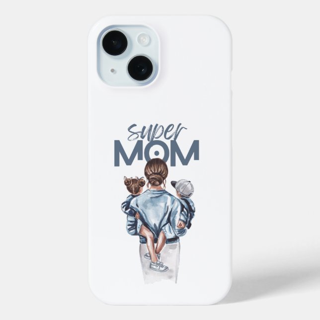 Personalized Super Mom with Son and Daughter Gift Case-Mate iPhone Case (Back)