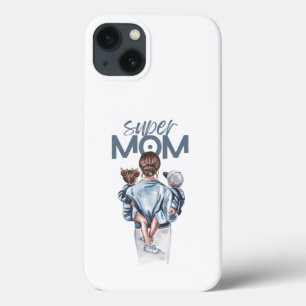 Personalized Super Mom with Son and Daughter Gift iPhone 13 Case