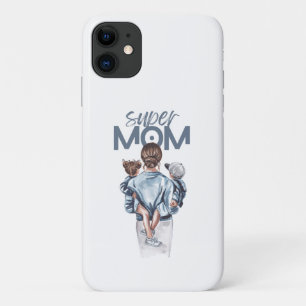Personalized Super Mom with Son and Daughter Gift Case-Mate iPhone Case