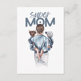 Personalized Super Mom with Son and Daughter Gift Enclosure Card