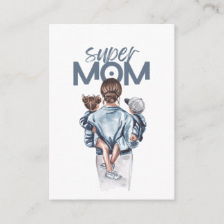 Personalized Super Mom with Son and Daughter Gift Enclosure Card