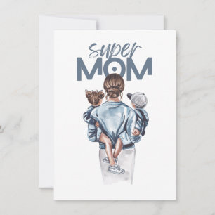 Personalized Super Mom with Son and Daughter Gift  Invitation