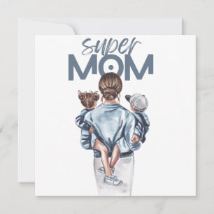 Personalized Super Mom with Son and Daughter Gift  Invitation