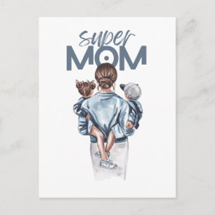 Personalized Super Mom with Son and Daughter Gift  Invitation Postcard