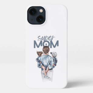 Personalized Super Mom with Son and Daughter Gift iPhone 13 Case