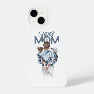 Personalized Super Mom with Son and Daughter Gift iPhone 14 Case