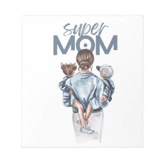 Personalized Super Mom with Son and Daughter Gift Notepad