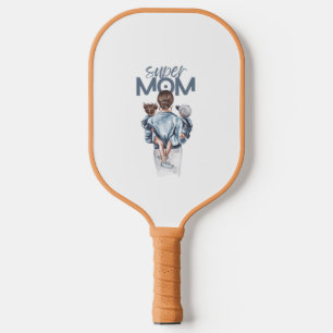 Personalized Super Mom with Son and Daughter Gift Pickleball Paddle