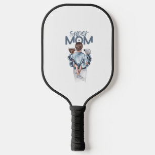Personalized Super Mom with Son and Daughter Gift Pickleball Paddle