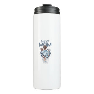 Personalized Super Mom with Son and Daughter Gift Thermal Tumbler