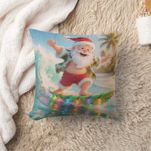 Personalized Surfing Santa Tropical Christmas Cushion
