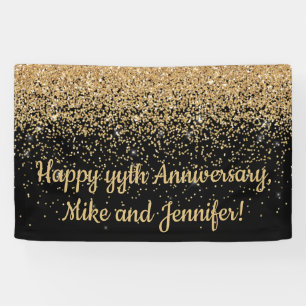 Personalized Surprise Anniversary Party Black Gold Banner