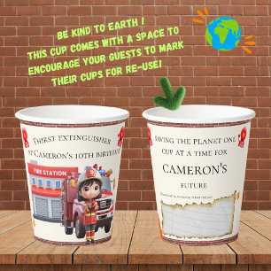 Personalized Sustainable Kawaii Girl Firefighter Paper Cups