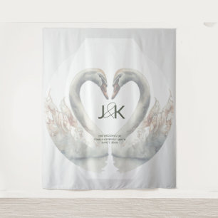 Personalized Swan Wedding Backdrop Tapestry