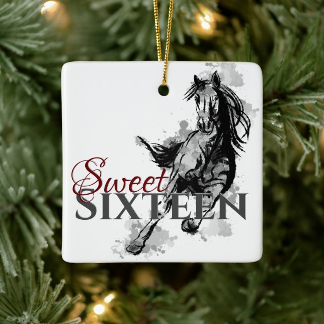 Personalized Sweet 16 Galloping Horse Christmas Ceramic Ornament (Tree)