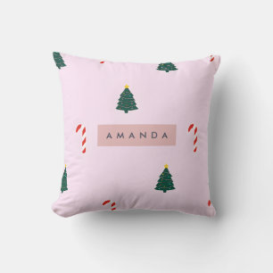 Personalized Sweet Christmas Tree & Candy Cane Cushion