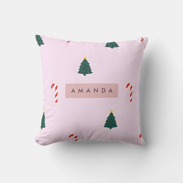 Personalized Sweet Christmas Tree & Candy Cane Cushion (Front)