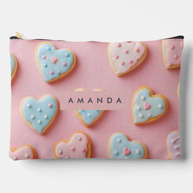Personalized Sweet Pastel Heart Cookie Accessory Pouch (Front)