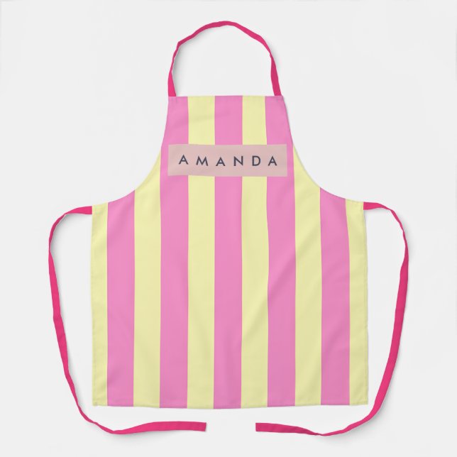 Personalized Sweet Pastel Pink and Yellow Stripe Apron (Front)