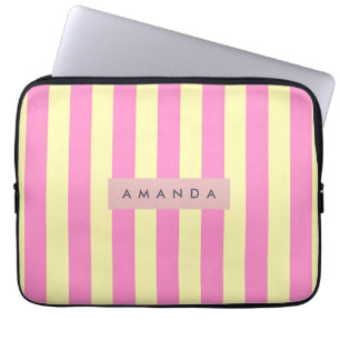 Personalized Sweet Pastel Pink and Yellow Stripe Laptop Sleeve