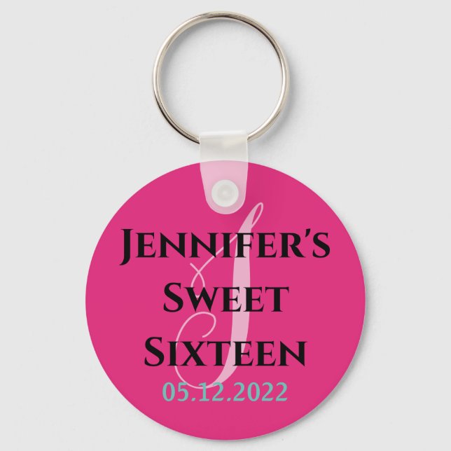 Personalized Sweet Sixteen party favor 16 birthday Key Ring (Front)