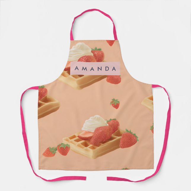 Personalized Sweet Strawberry Waffle Pattern Apron (Front)