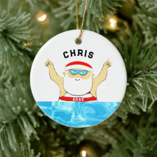 Personalized Swimming Christmas Ceramic Tree Decoration