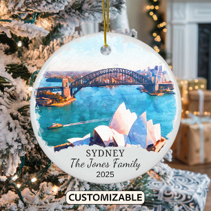 Personalized Sydney Ornament, Australia Gift Ceramic Tree Decoration