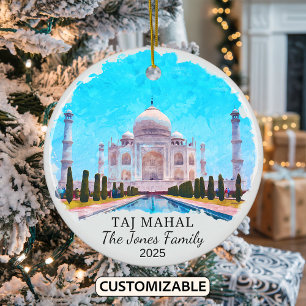 Personalized Taj Mahal Ornament, India Ceramic Tree Decoration