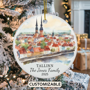 Personalized Tallinn Ornament, Estonia Gift Ceramic Tree Decoration