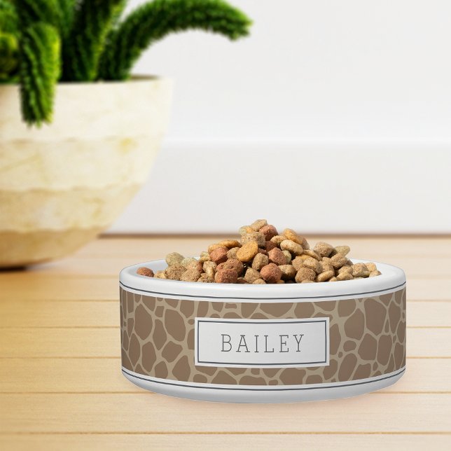 Personalized Tan Giraffe Animal Print Pet Bowl (Creator Uploaded)