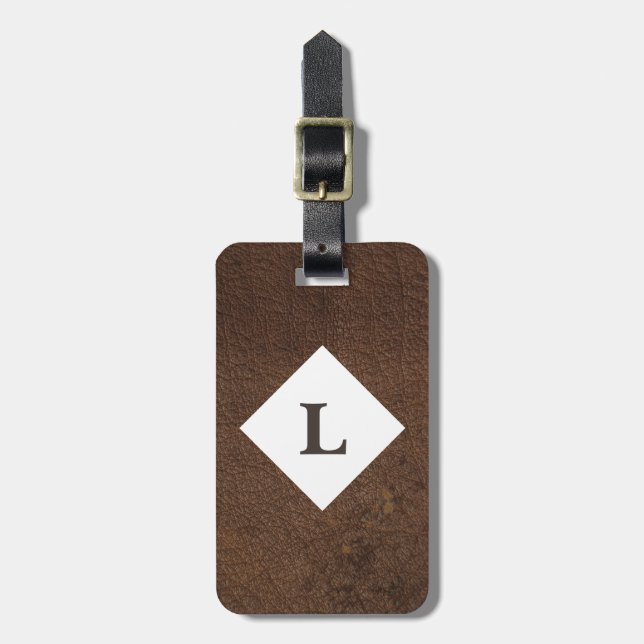Personalized Tan Leather Print luggage tag (Front Vertical)