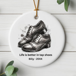 Personalized tap dancer gift, custom name date ceramic tree decoration