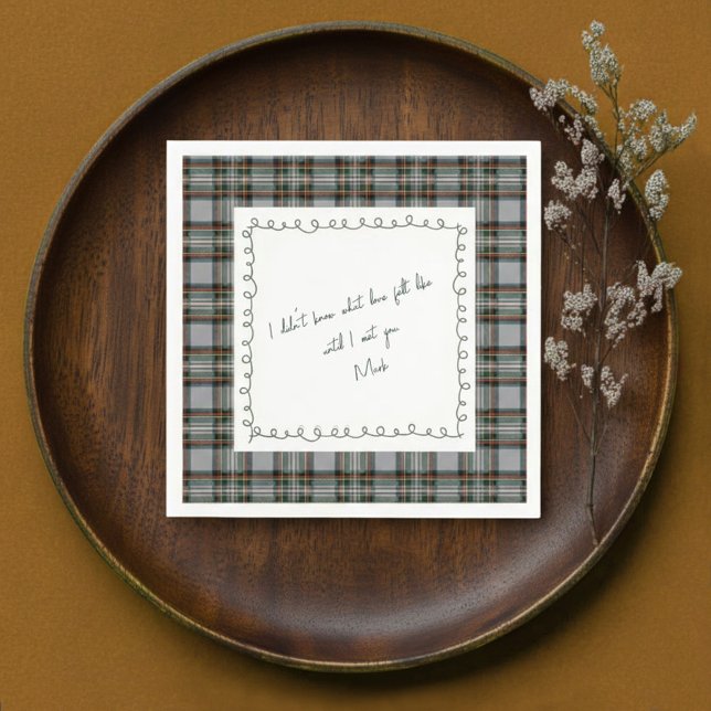 Personalized Tartan Border Love Note Napkin  (Creator Uploaded)