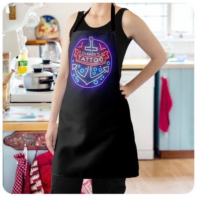 Personalized Tattoo Shop Nautical Neon Sign Style Apron (Creator Uploaded)