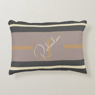 Personalized Taupe Gold Stripe Modern Neutral Chic Decorative Cushion