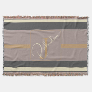 Personalized Taupe Gold Stripe Modern Neutral Chic Throw Blanket