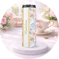 Personalized Tea Book Cat Girl Cute Pastel Purple