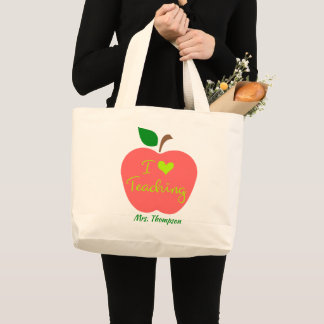 Personalized Teacher Apple Large Tote Bag